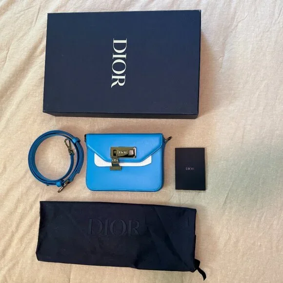Dior Blue Leather Lock Crossbody Bag - Picture 15 of 15